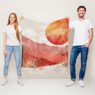 Warm Minimalist - Abstract Boho Desert Landscape Fleece Blanket