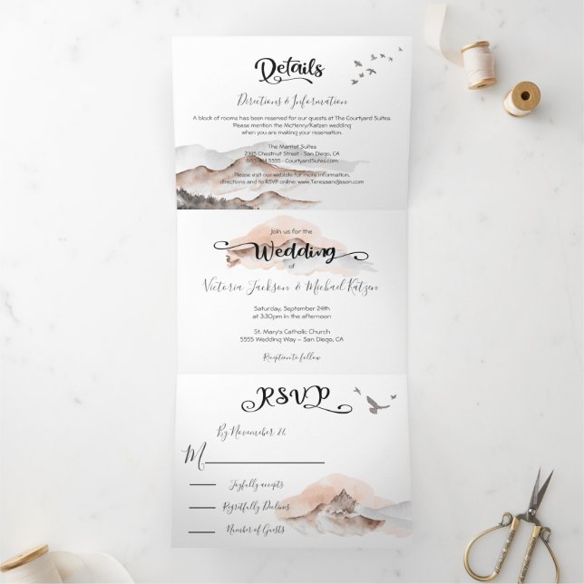 Warm Mountain Wedding Tri-Fold Invitation (Inside)