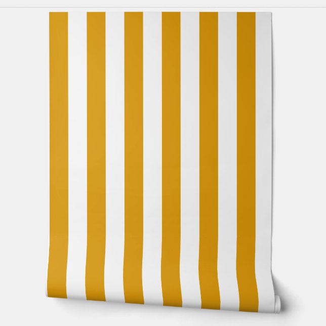 Warm Mustard Yellow and White Stripes Wallpaper  (Unrolling)