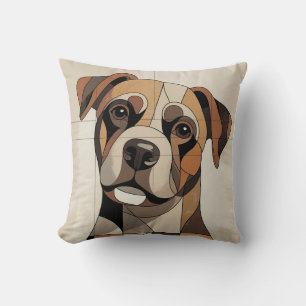 Warm Natural Beige Patchwork Boxer Throw Pillow