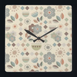 Warm Nature Flowers Mid Century Modern Pattern Square Wall Clock<br><div class="desc">For a laid back earth tone mid century feel on your wall,  this mid 20th century inspired clock is perfect for that accent you’re looking for.</div>