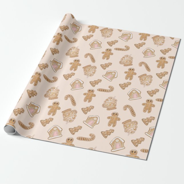 Warm Neutral Colours, Gingerbread Sugar Cookies Wrapping Paper (Unrolled)