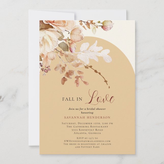 Warm Neutral Fall In Love Floral Bridal Shower Invitation (Front)