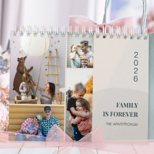 Warm Neutral Minimalist Family Photo Collage Wall Calendar