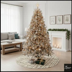 Warm Neutral Sepia Gingham Checkerboard Classic Brushed Polyester Tree Skirt