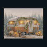 Warm Neutral Watercolor Rustic Christmas Camper Holiday Postcard<br><div class="desc">This cozy watercolor illustration depicts a vintage camper decorated for Christmas in a snowy woodland setting. Pine garlands drape across the roofline and a wreath hangs on the door while warm light glows through the camper windows. Small evergreen trees surround the scene, and lanterns illuminate a rustic outdoor setup with...</div>