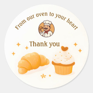 Warm Orange Chef Bakery Thank You Classic Round Sticker