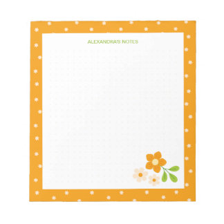 Warm Orange Ditsy Flower Polka Dots Personalised Notepad