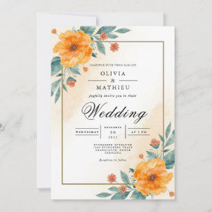 Warm Orange Floral Arch Wedding Invitation