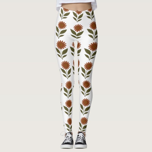Warm Orange Floral Leggings (Front)