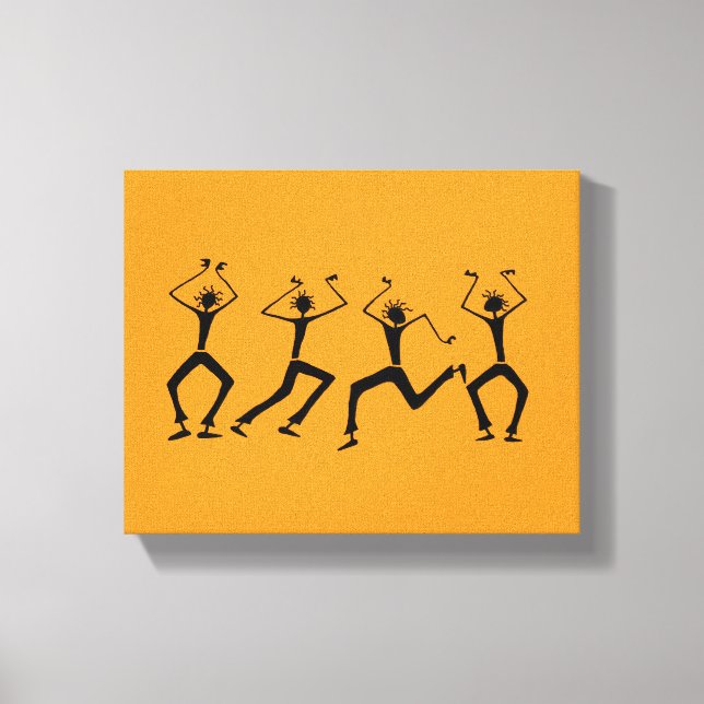 Warm Orange Silhouette Happiness Party Dancers Canvas Print (Front)