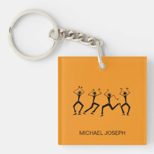 Warm Orange Silhouette Happiness Party Dancers Keychain
