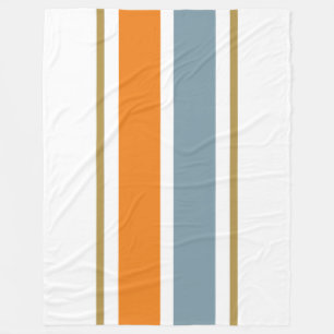 Warm Orange Slate Blue White Brown Racing Stripes Fleece Blanket