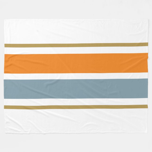Warm Orange Slate Blue White Brown Racing Stripes Fleece Blanket (Front (Horizontal))