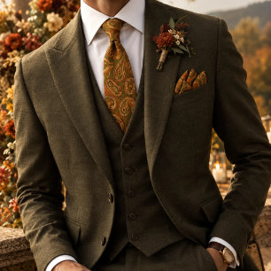 Warm Orange Vintage Paisley Pattern Tie