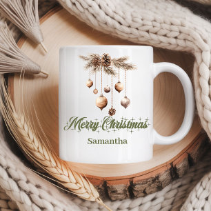 Warm pastel Nordic earthy palette custom name Xmas Coffee Mug