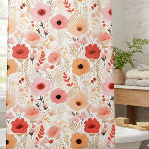 Warm Peach and Coral Poppy Floral Pattern