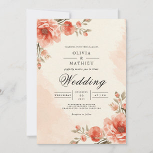 Warm Peach Blossom Frame Wedding Invitation