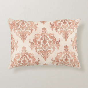 Warm Peach Damask Watercolor Ornamental Pattern Accent Pillow