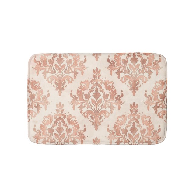 Warm Peach Damask Watercolor Ornamental Pattern Bath Mat (Front)