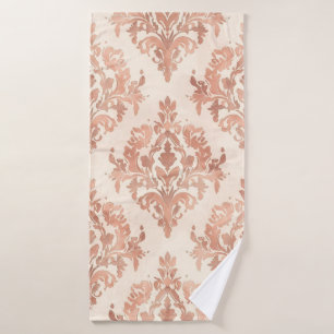 Warm Peach Damask Watercolor Ornamental Pattern Bath Towel