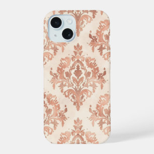 Warm Peach Damask Watercolor Ornamental Pattern iPhone 15 Case