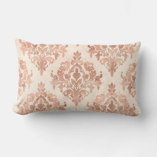 Warm Peach Damask Watercolor Ornamental Pattern Lumbar Pillow