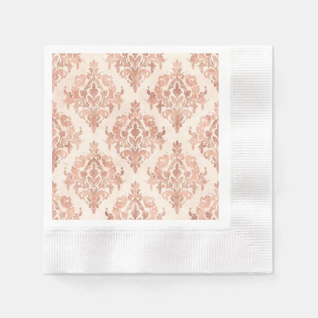 Warm Peach Damask Watercolor Ornamental Pattern Napkin (Front)