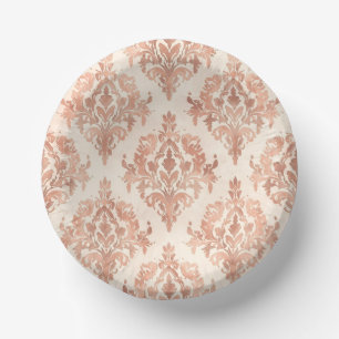 Warm Peach Damask Watercolor Ornamental Pattern Paper Plate