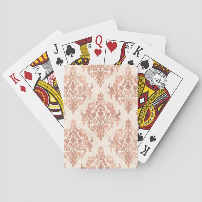 Warm Peach Damask Watercolor Ornamental Pattern Playing Cards (Back)