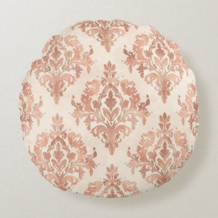 Warm Peach Damask Watercolor Ornamental Pattern Round Pillow