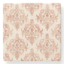 Warm Peach Damask Watercolor Ornamental Pattern