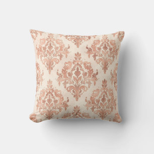 Warm Peach Damask Watercolor Ornamental Pattern Throw Pillow