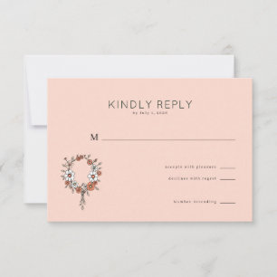 Warm Peach Floral Wreath RSVP Card