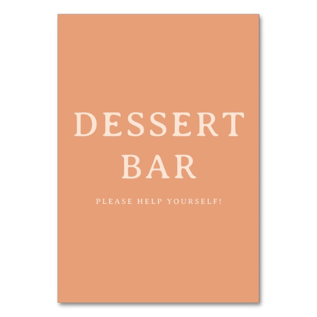 Warm Peach Minimalist Dessert Bar Sign Table Number (Front)