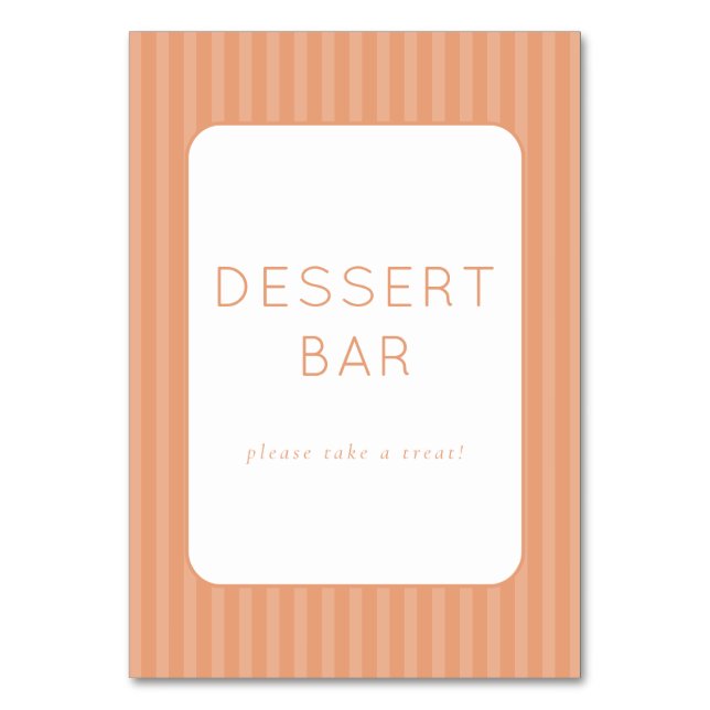 Warm Peach Minimalist Dessert Bar Sign Table Number (Front)