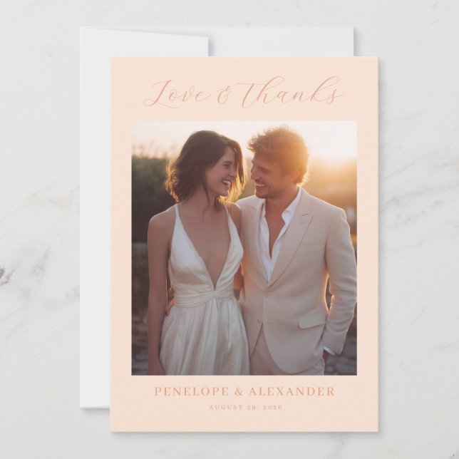 Warm Peach Minimalist Photo Thank You Card (Front)