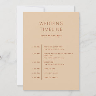 Warm Peach Sand Wedding Timeline   Soft Itinerary Invitation
