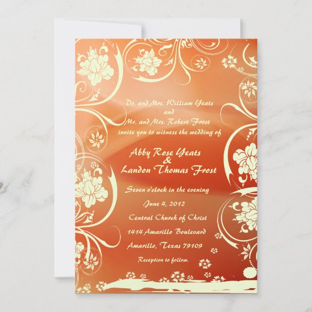 Warm Peach Shabby Chic Summer Wedding Invitation (Front)