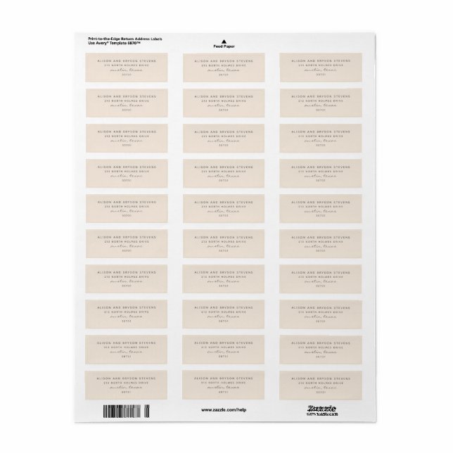 Warm Peach Solid Color Return Address Label (Full Sheet)