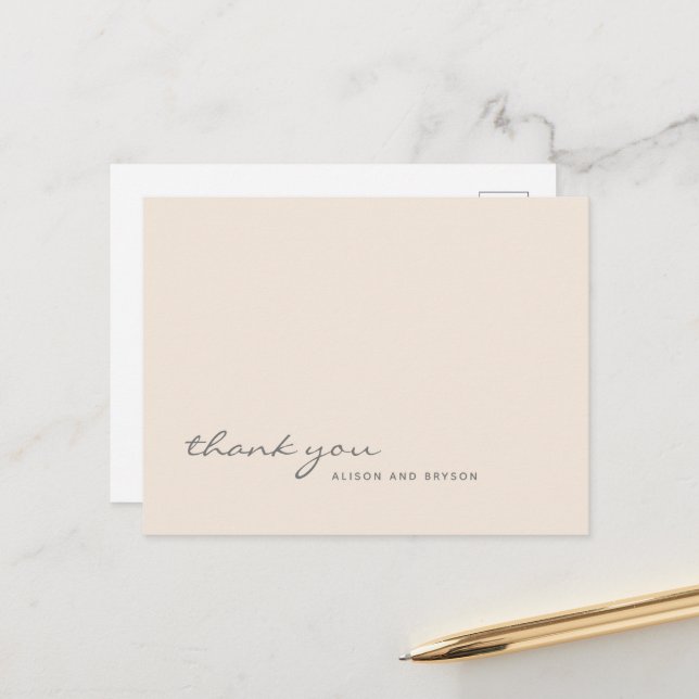 Warm Peach Solid Colour Script Thank You Postcard (Front/Back In Situ)