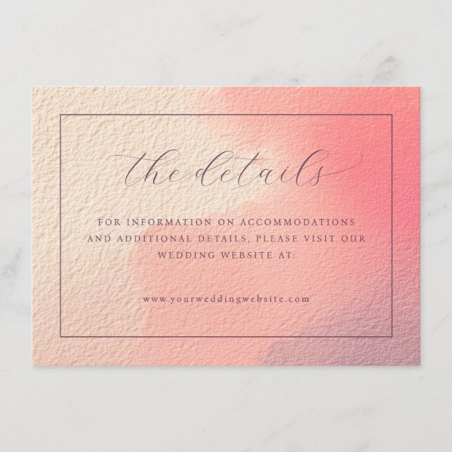 Warm Peach Wedding Details Card (Front)