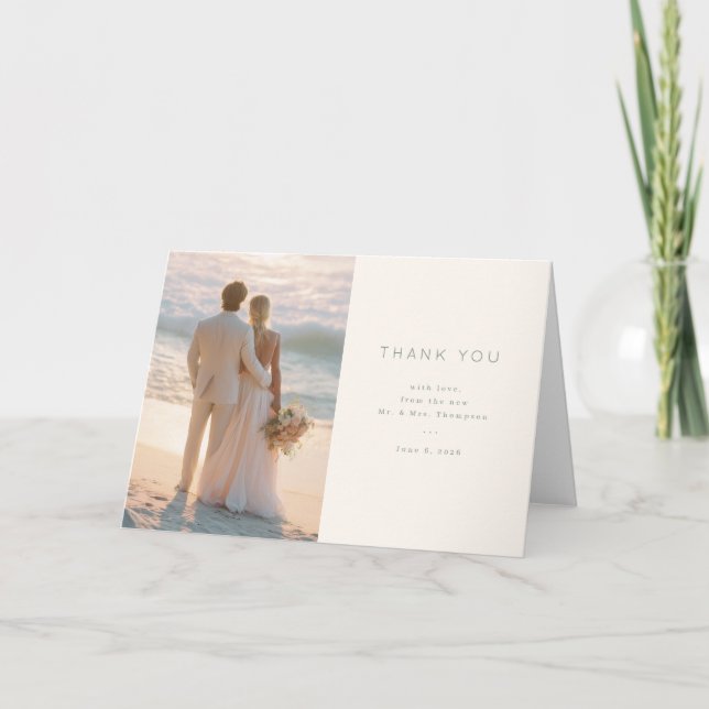 Warm Pink Beach Photo Thank You Card (Front)