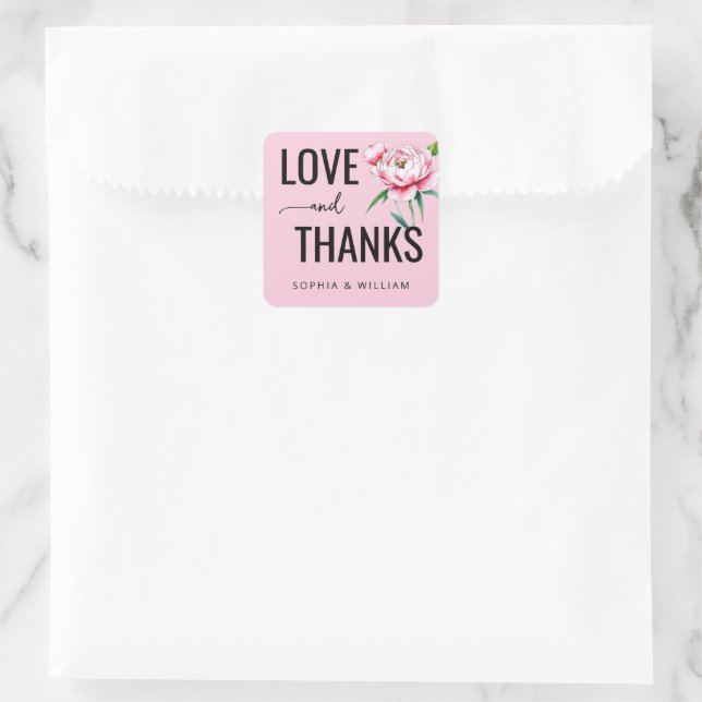 Warm Pink Floral Love Note Square Sticker (Bag)