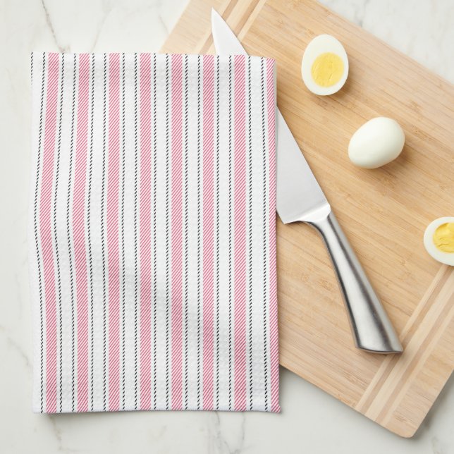 Warm Pink Ticking Stripes Kitchen Towel (Quarter Fold)