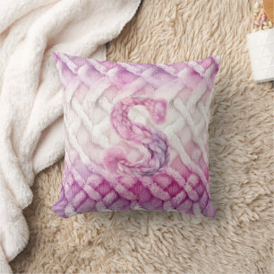 Warm Pink White Purple Letter S Throw Pillow