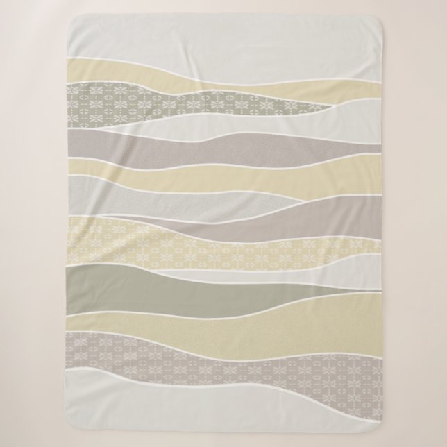 Warm Pink Yellow Green Curved Stripe Abstract Wave Sherpa Blanket (Front)