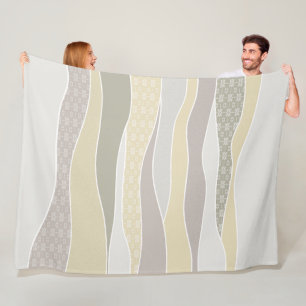 Warm Pink Yellow Green Curves Abstract Waves Fleece Blanket