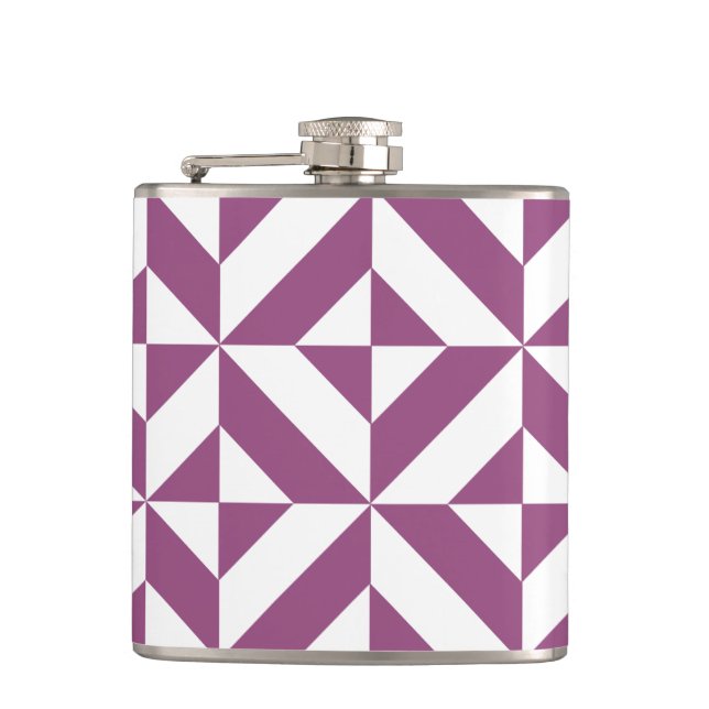 Warm Purple Geometric Deco Cube Hip Flask (Front)