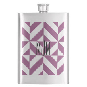 Warm Purple Geometric Deco Cube Hip Flask